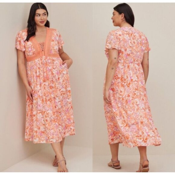 torrid Dresses & Skirts - Torrid Orange Tiered Midi Sundress with Flutter Sleeves